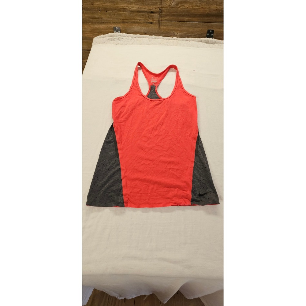 Nike Dri-FIT Womens Racerback Tank Top Red Gray Perforated Training Small